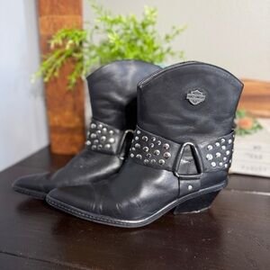 Harley Davidson Studded Genuine Leather Ankle Boots Size 8 Women’s - See Pics